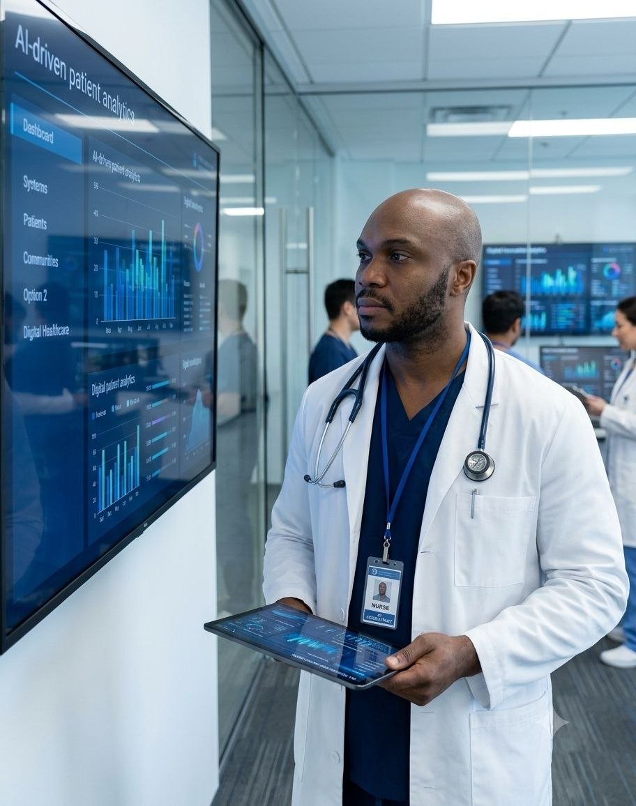 Clinician reviewing AI-driven patient analytics