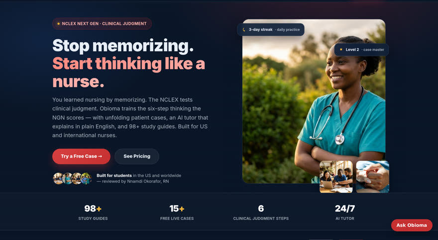 Obioma — NCLEX Next Gen clinical-judgment platform